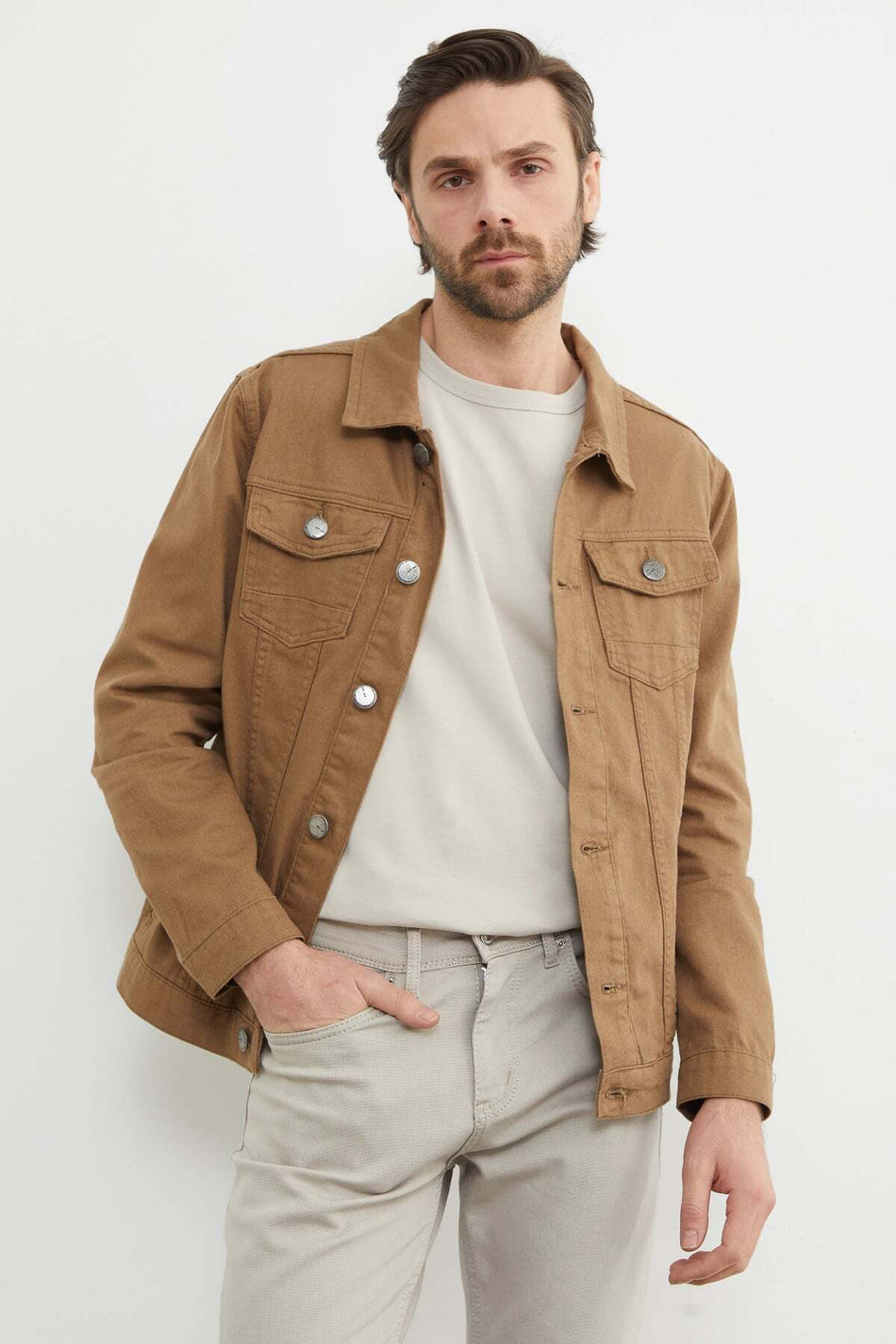 Buttoned Pocket Denim Jacket - MALLTURK