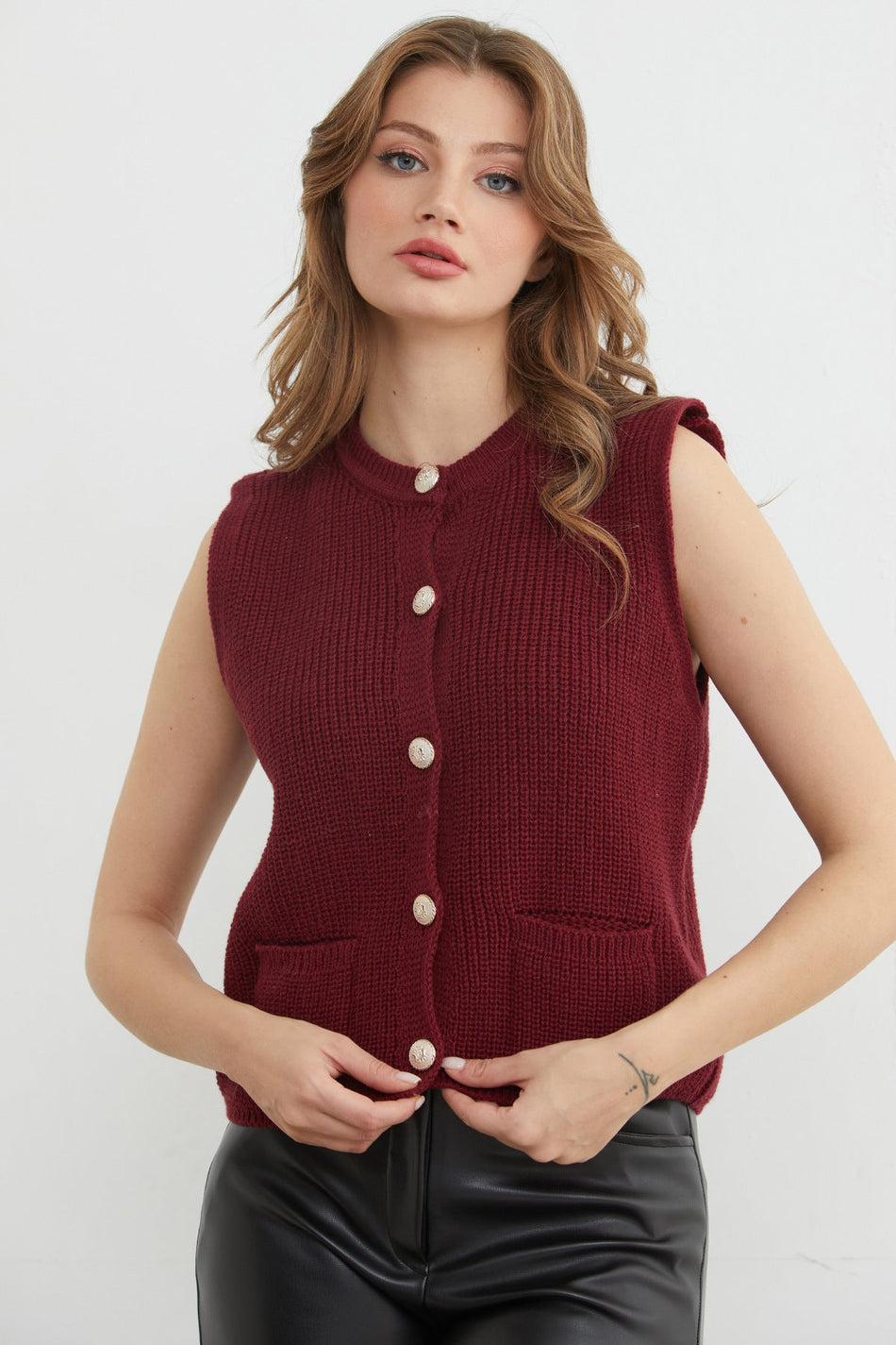 Buttoned Pocketed Knitwear Sweater - MALLTURK