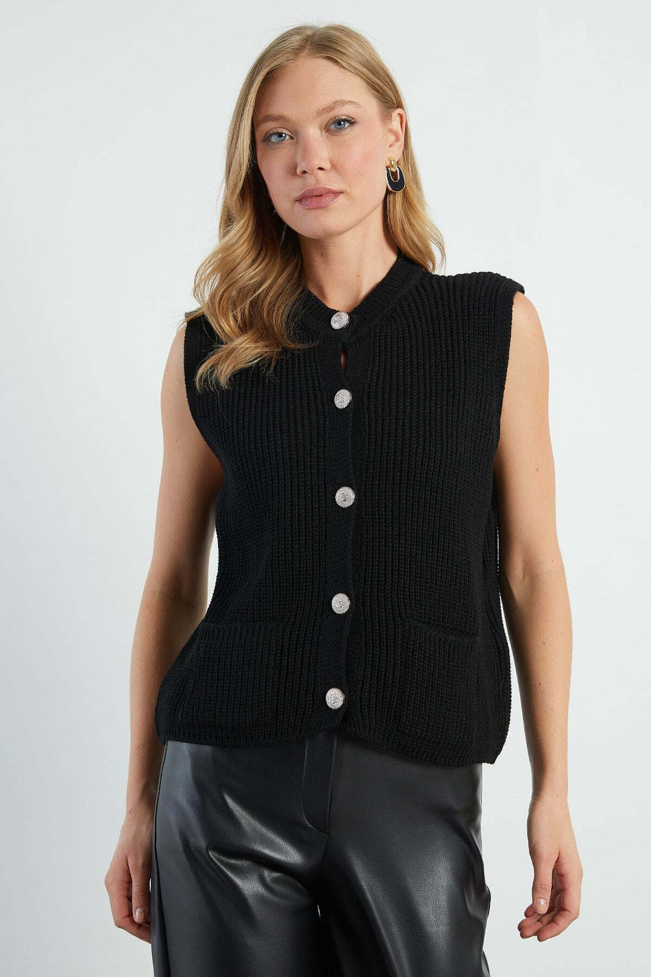 Buttoned Pocketed Knitwear Sweater - MALLTURK