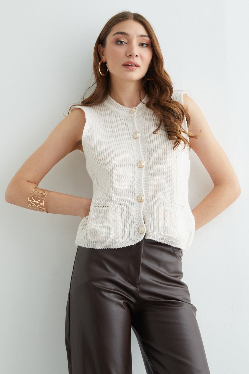 Buttoned Pocketed Knitwear Sweater - MALLTURK