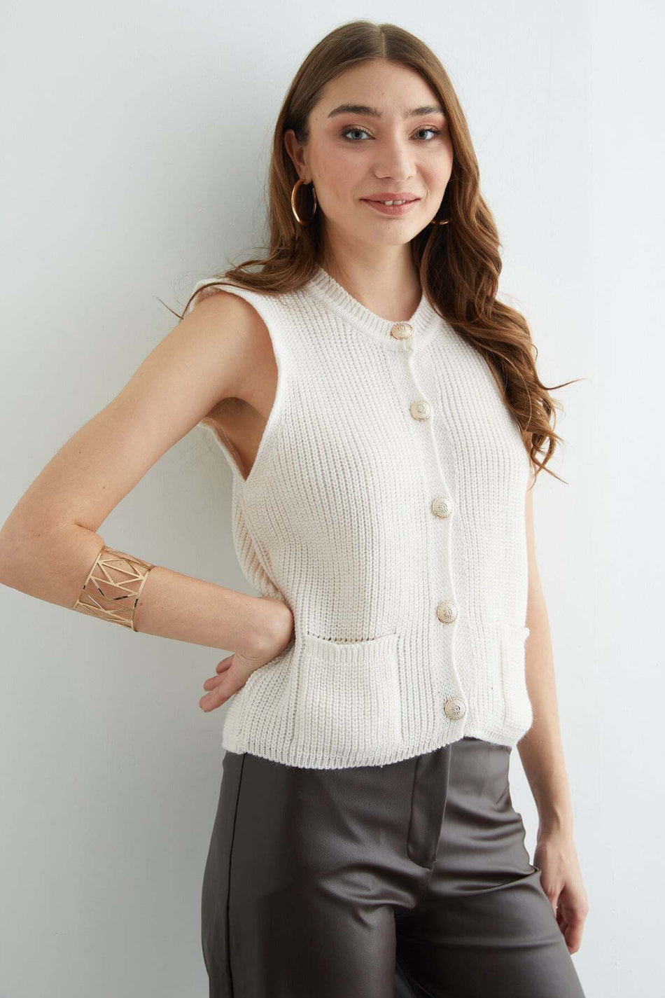Buttoned Pocketed Knitwear Sweater - MALLTURK