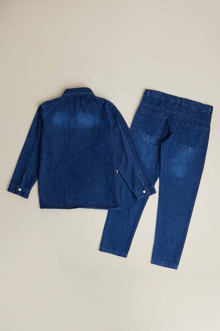 Buttoned Polo Collar Boys' Jean 3-Piece Set - MALLTURK