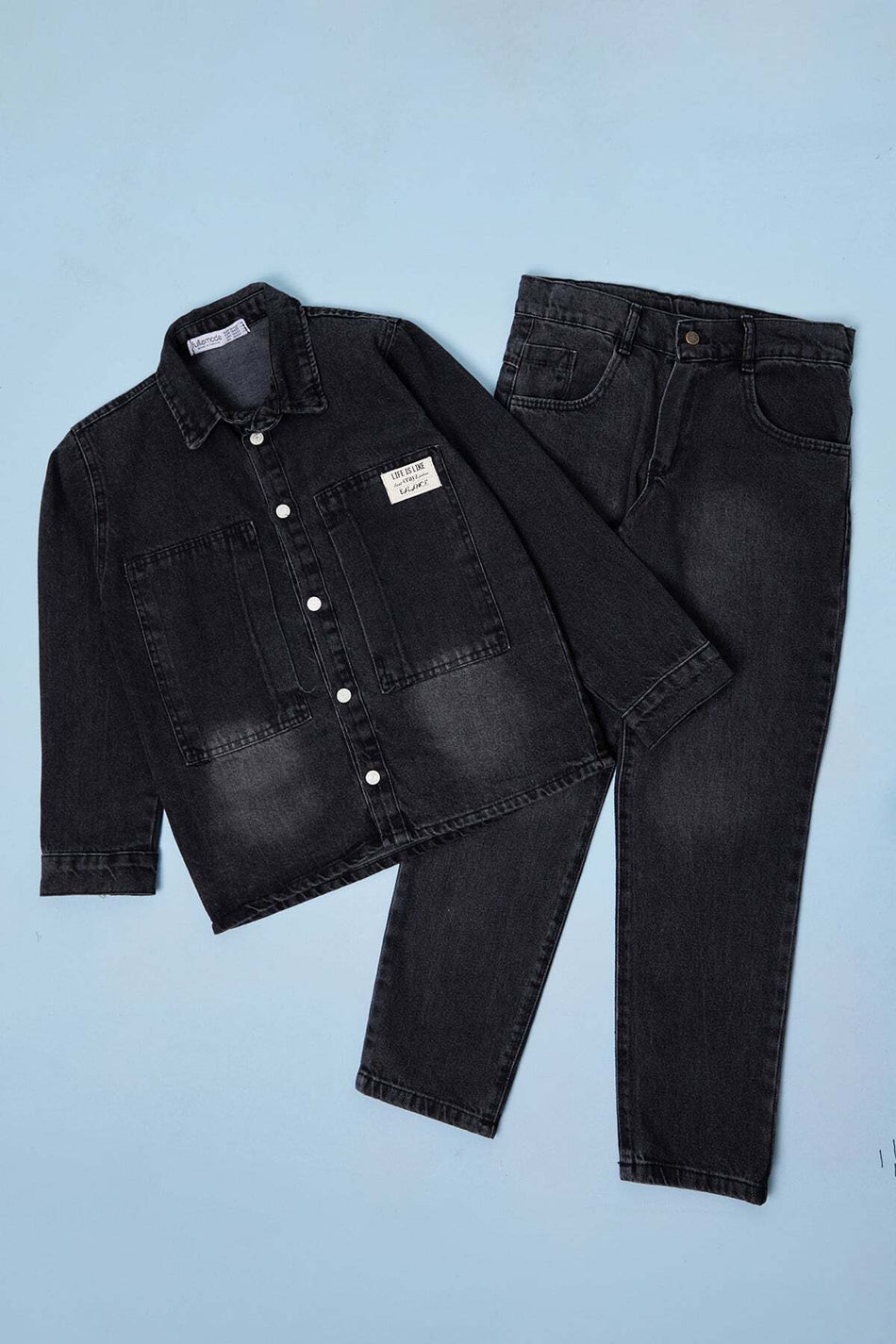 Buttoned Polo Collar Boys' Jean 3-Piece Set - MALLTURK