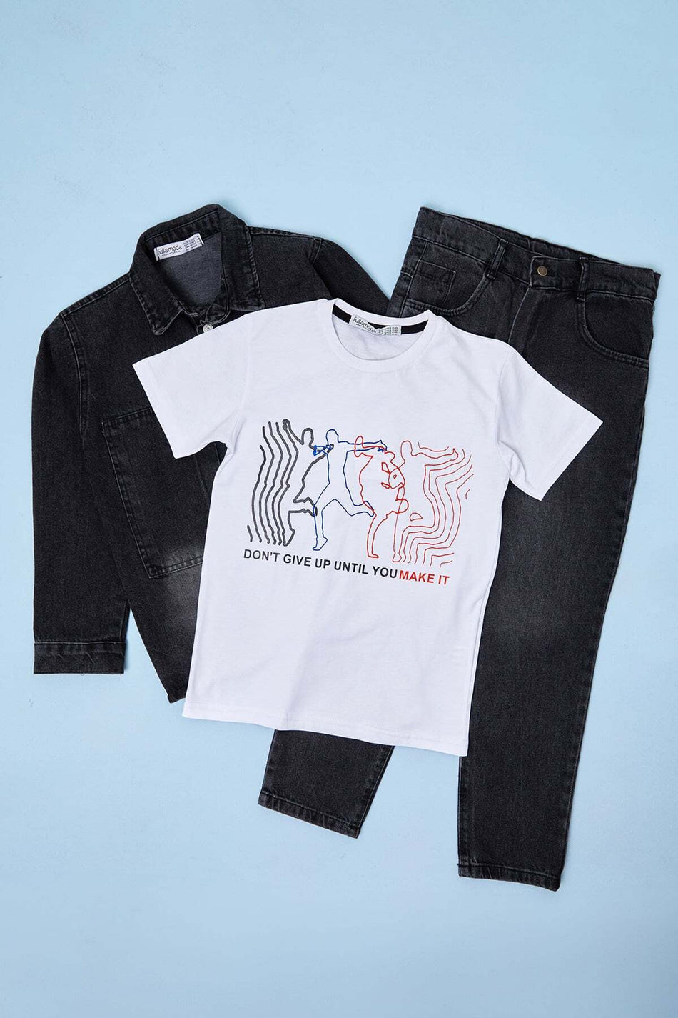 Buttoned Polo Collar Boys' Jean 3-Piece Set - MALLTURK