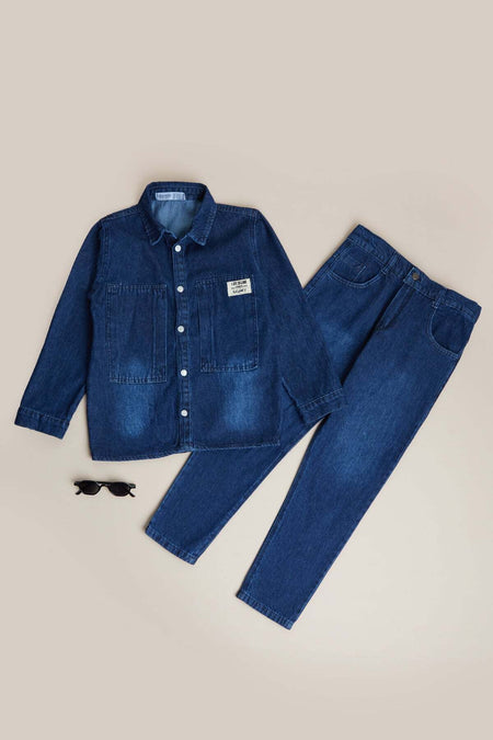 Buttoned Polo Collar Boys' Jean 3-Piece Set - MALLTURK