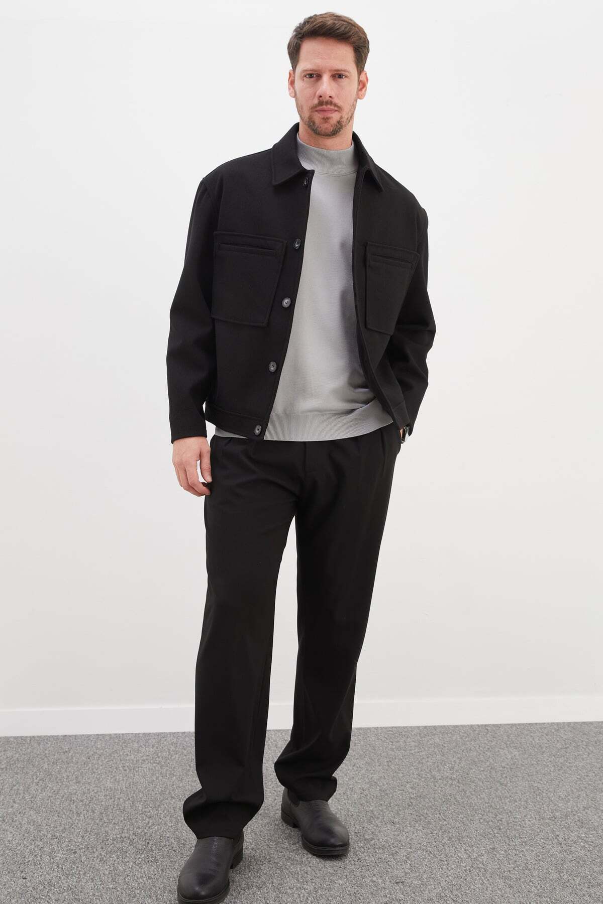 Buttoned Polo Collar Double Pocket Short Cashmere Coat - MALLTURK