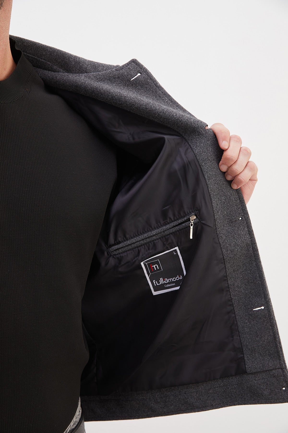 Buttoned Polo Collar Double Pocket Short Cashmere Coat - MALLTURK