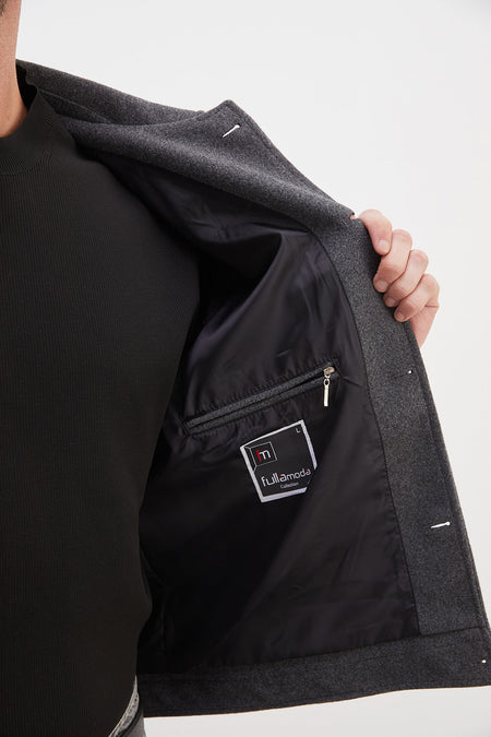 Buttoned Polo Collar Double Pocket Short Cashmere Coat - MALLTURK