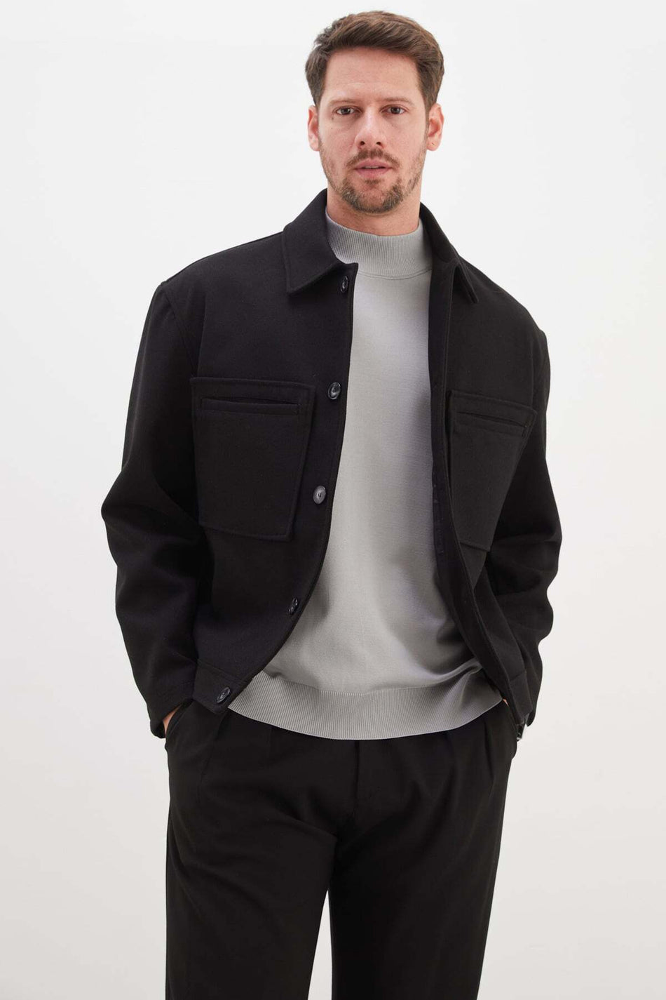 Buttoned Polo Collar Double Pocket Short Cashmere Coat - MALLTURK
