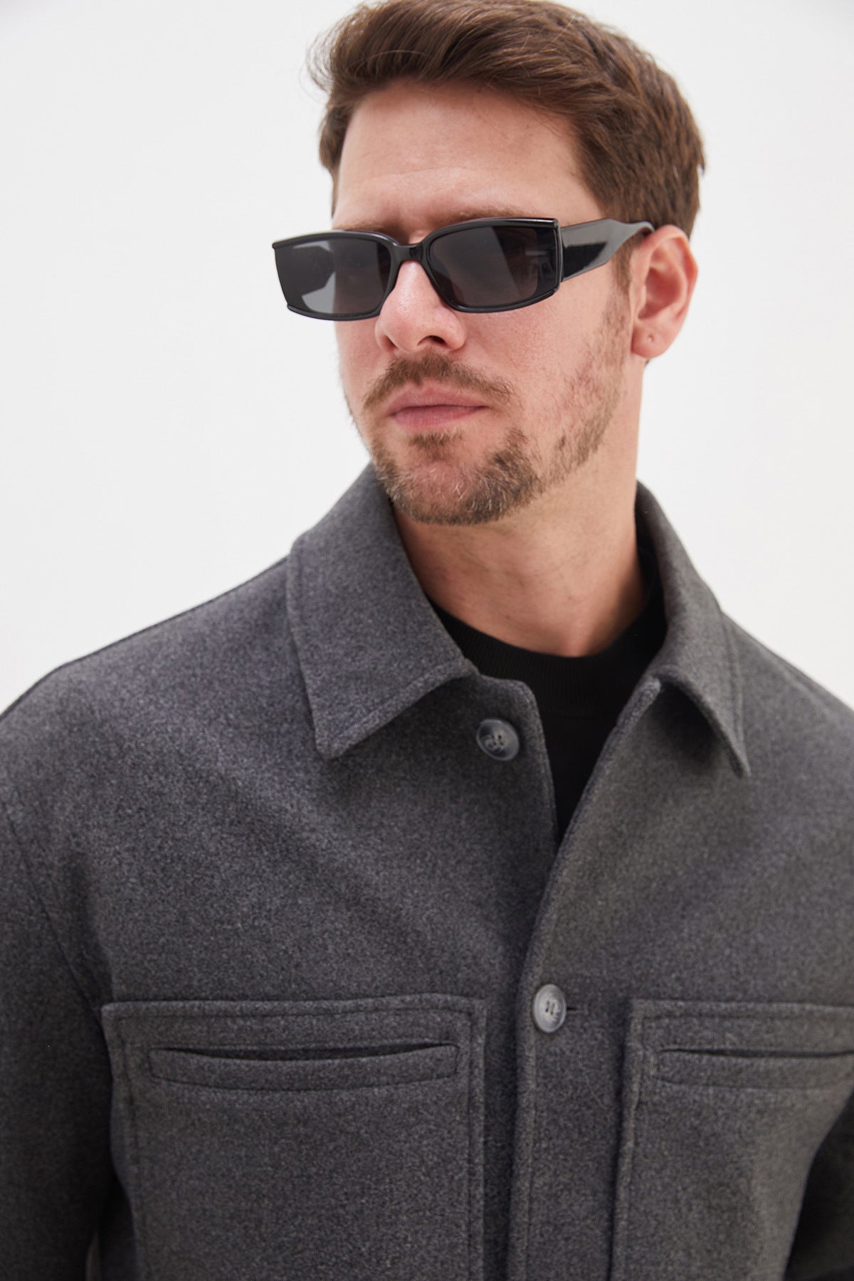 Buttoned Polo Collar Double Pocket Short Cashmere Coat - MALLTURK