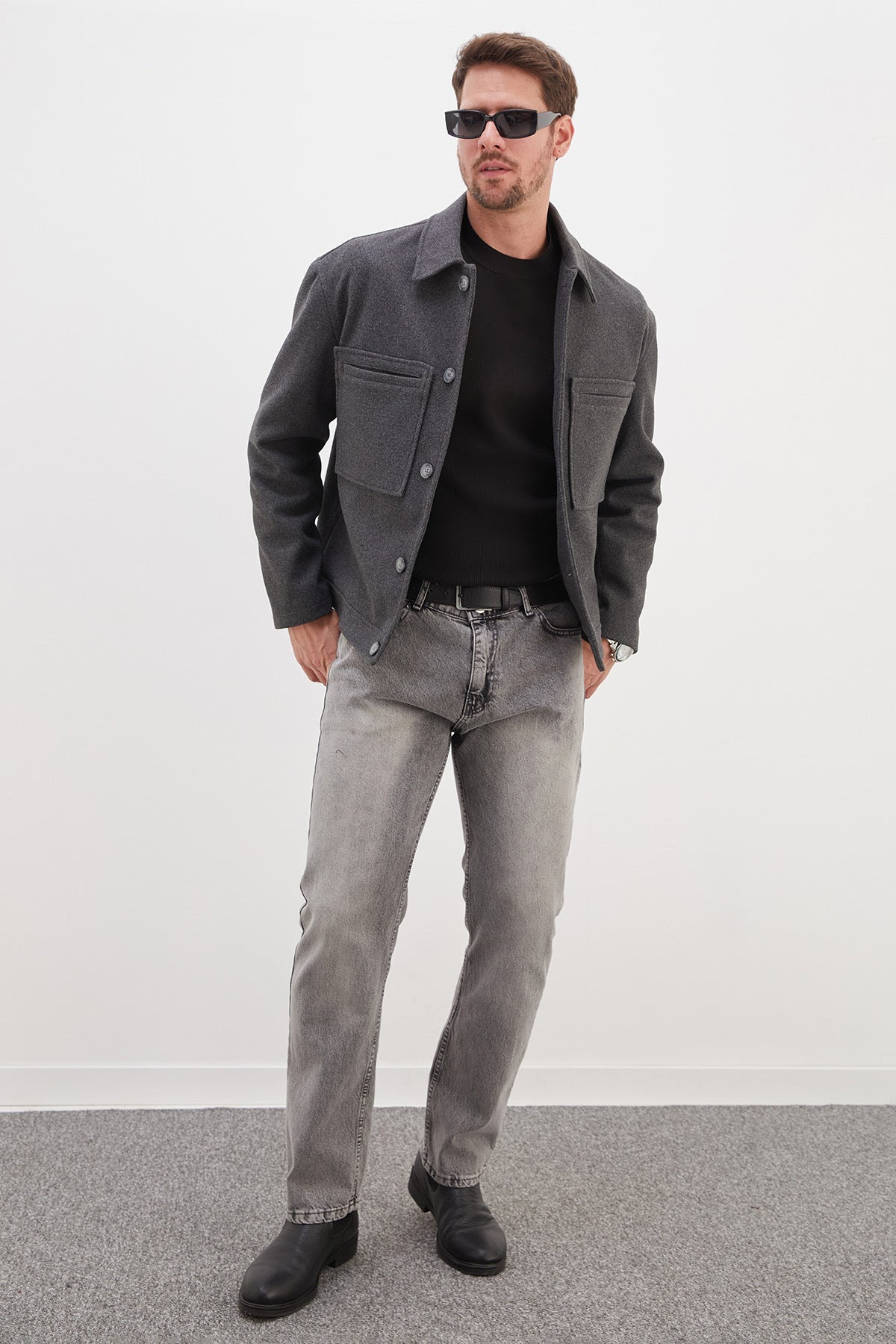 Buttoned Polo Collar Double Pocket Short Cashmere Coat - MALLTURK