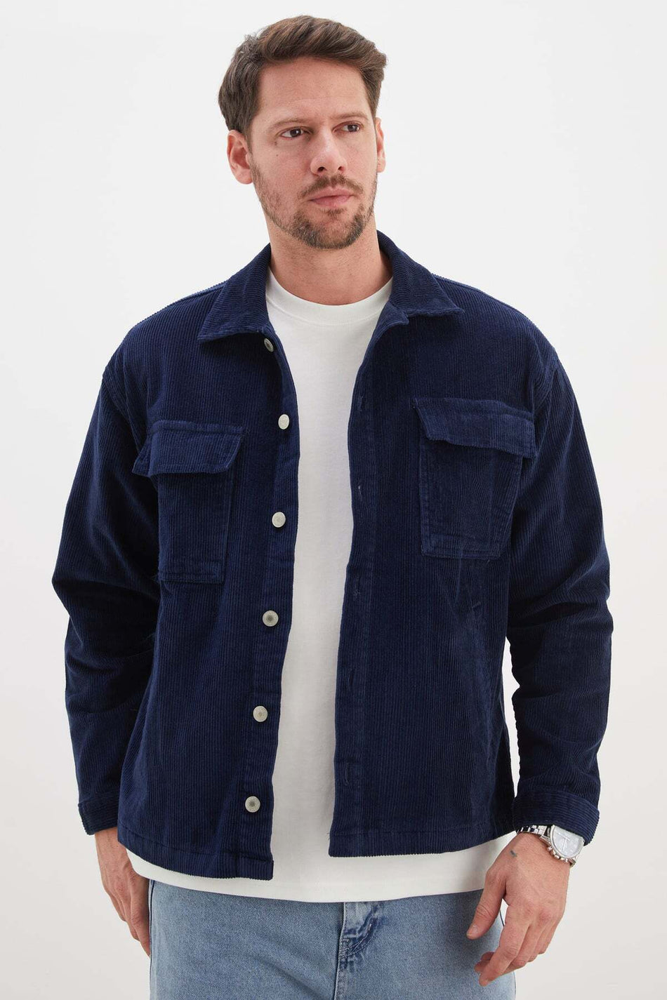 Buttoned Polo Collar Regular Fit Velvet Jacket with Pockets - MALLTURK
