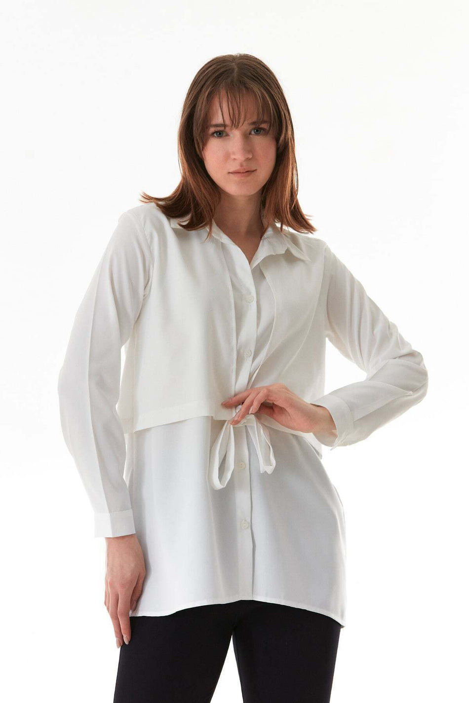 Buttoned Tie Front Shirt - MALLTURK