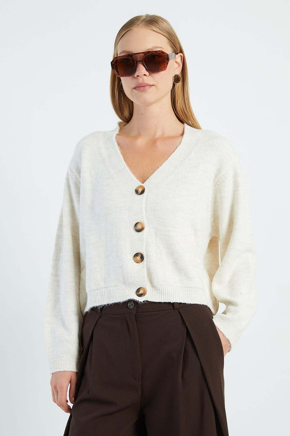 Buttoned V-Neck Knitwear Cardigan - MALLTURK