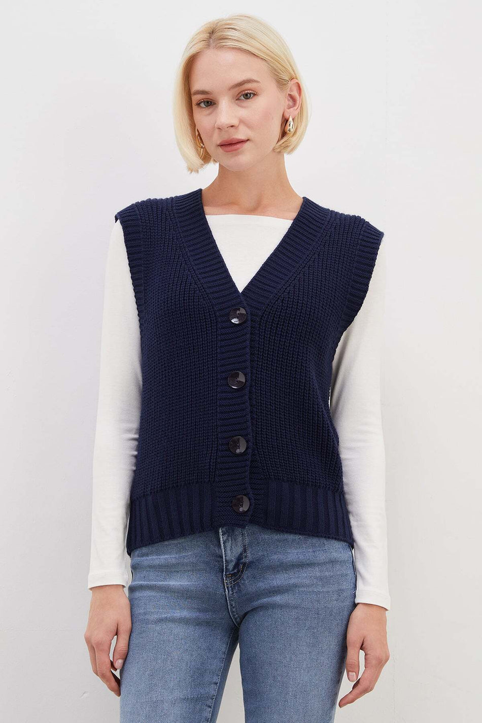 Buttoned V-Neck Knitwear Vest - MALLTURK