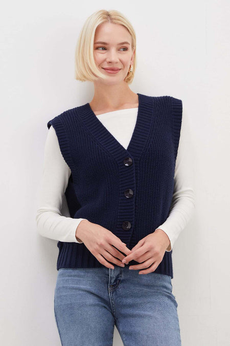 Buttoned V-Neck Knitwear Vest - MALLTURK