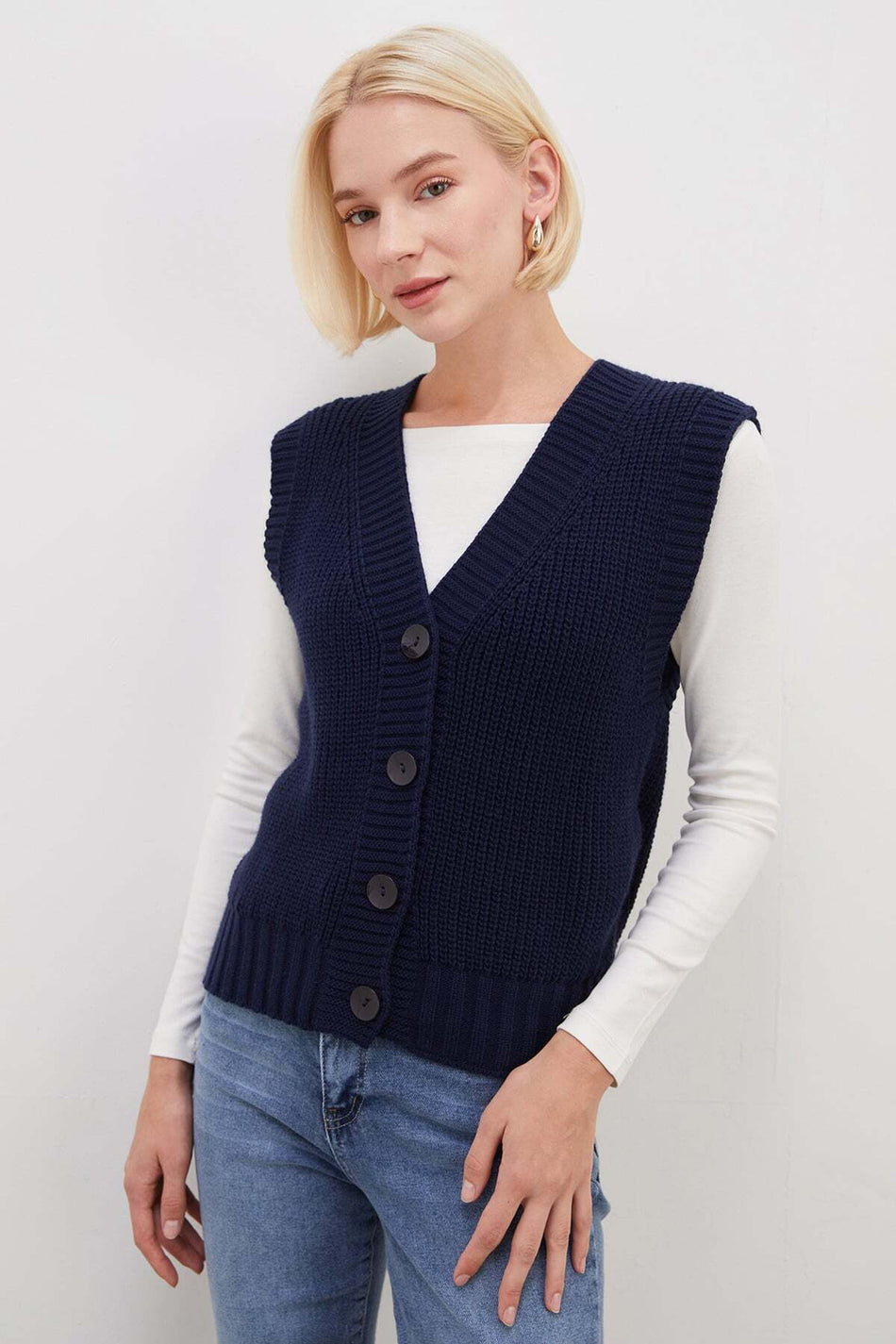 Buttoned V-Neck Knitwear Vest - MALLTURK