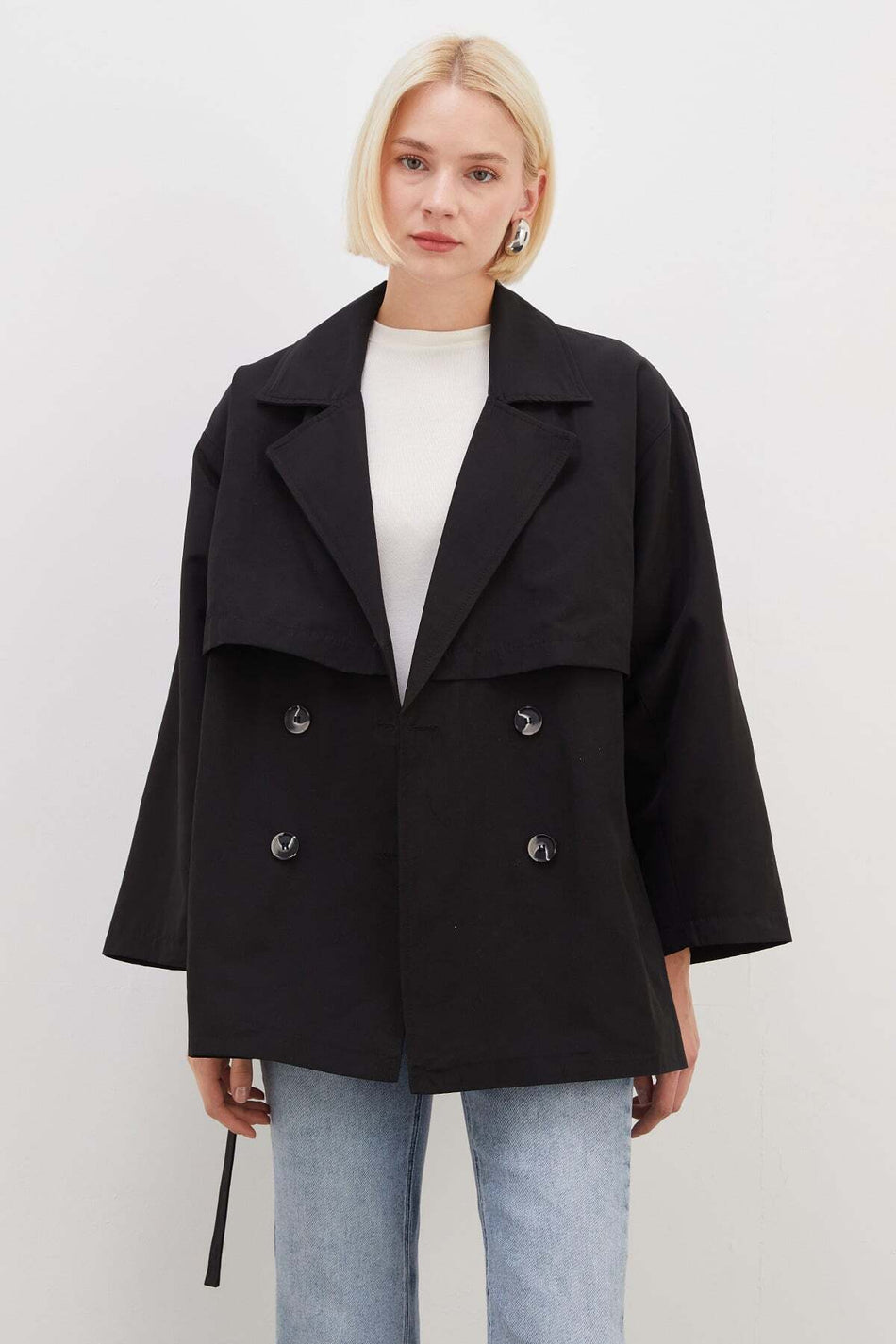 Cape and Belted Wide Sleeve Oversize Trench Coat - MALLTURK