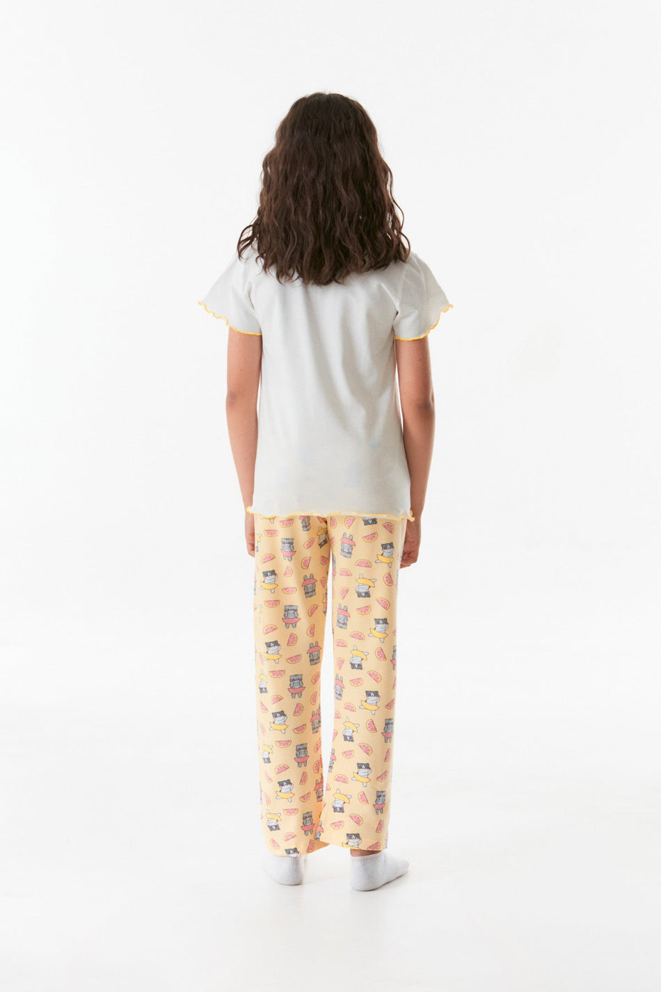 Cat Printed Crew Neck Girl's Pajamas Set - MALLTURK