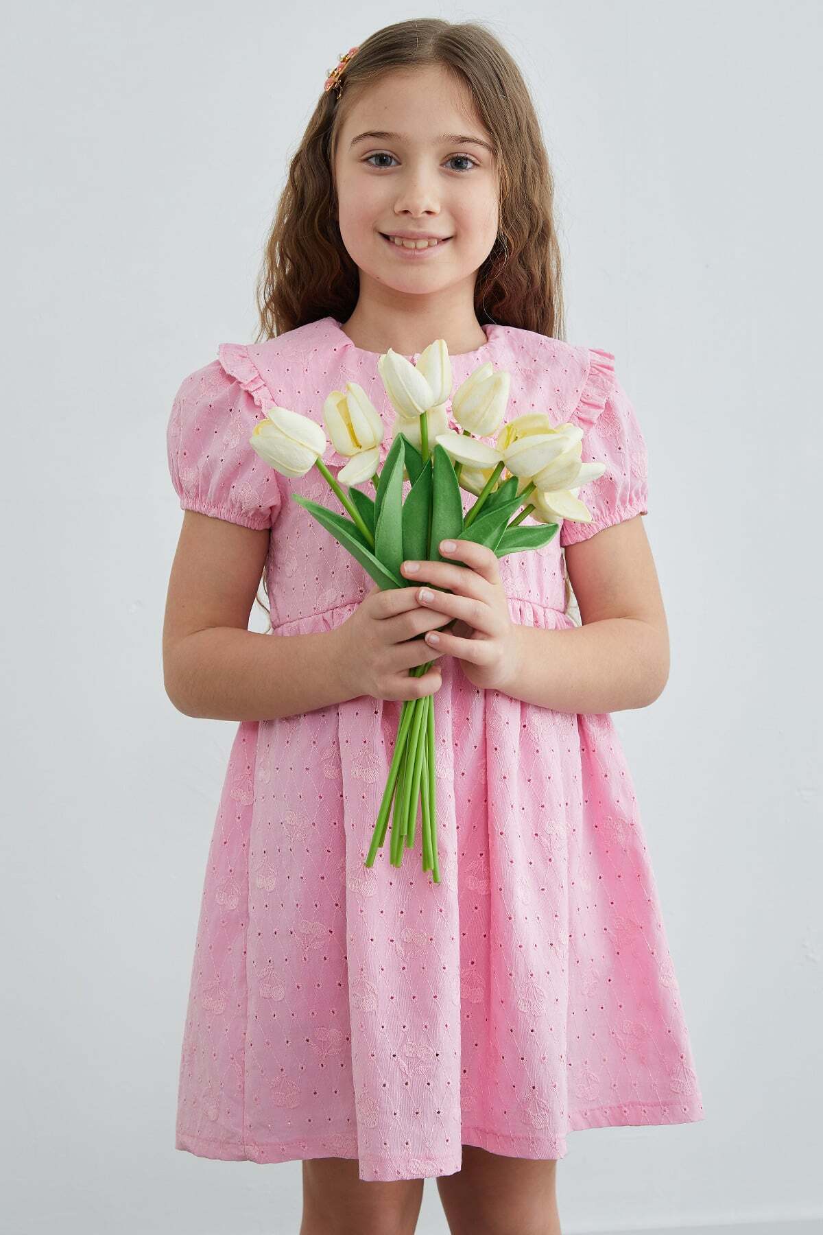 Cherry Embroidered Brode Detailed Baby Collar Girl's Dress - MALLTURK