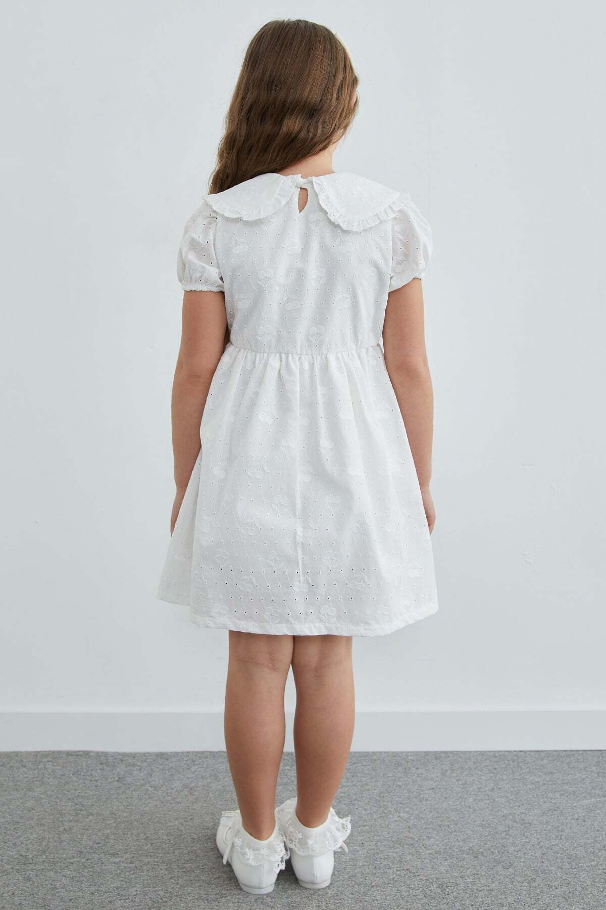 Cherry Embroidered Brode Detailed Baby Collar Girl's Dress - MALLTURK