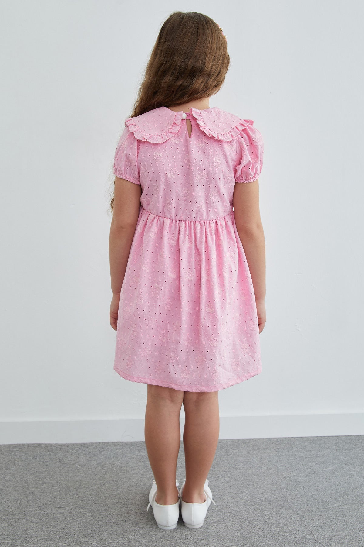 Cherry Embroidered Brode Detailed Baby Collar Girl's Dress - MALLTURK