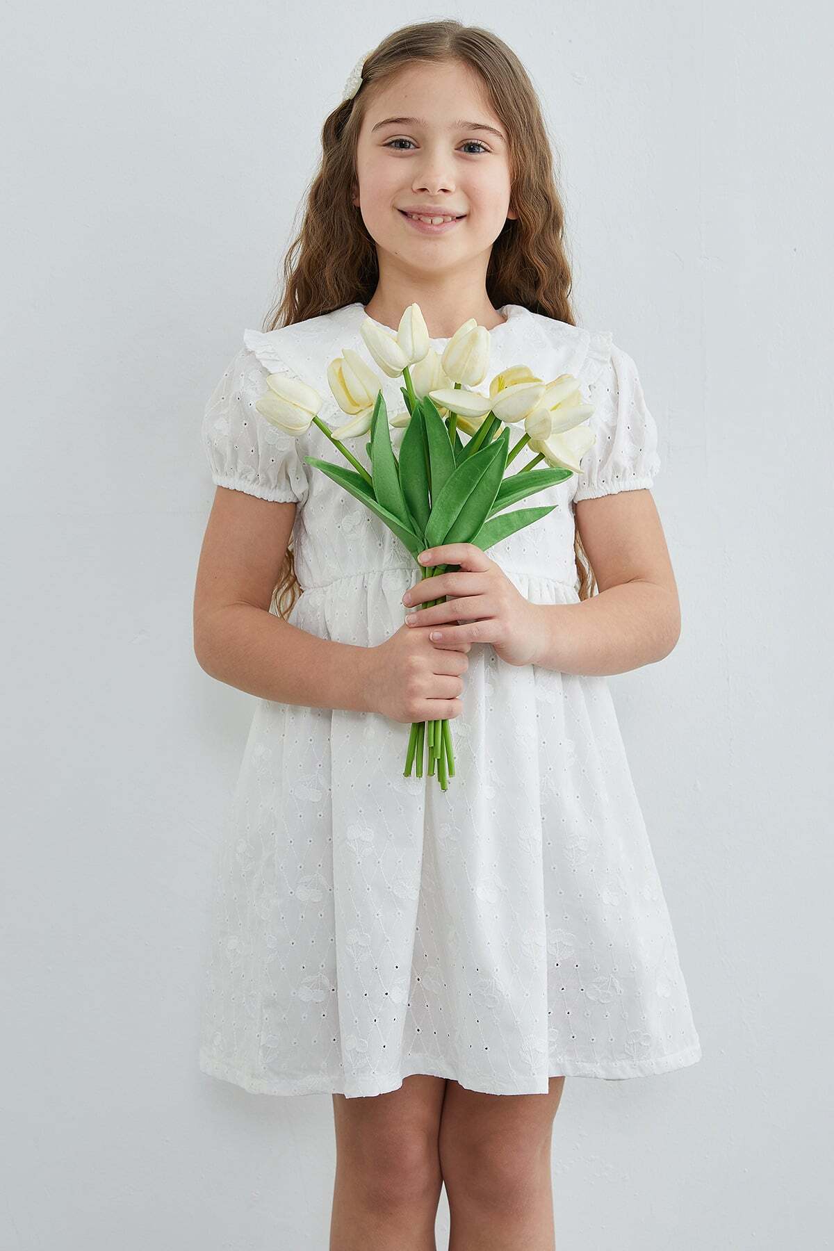 Cherry Embroidered Brode Detailed Baby Collar Girl's Dress - MALLTURK