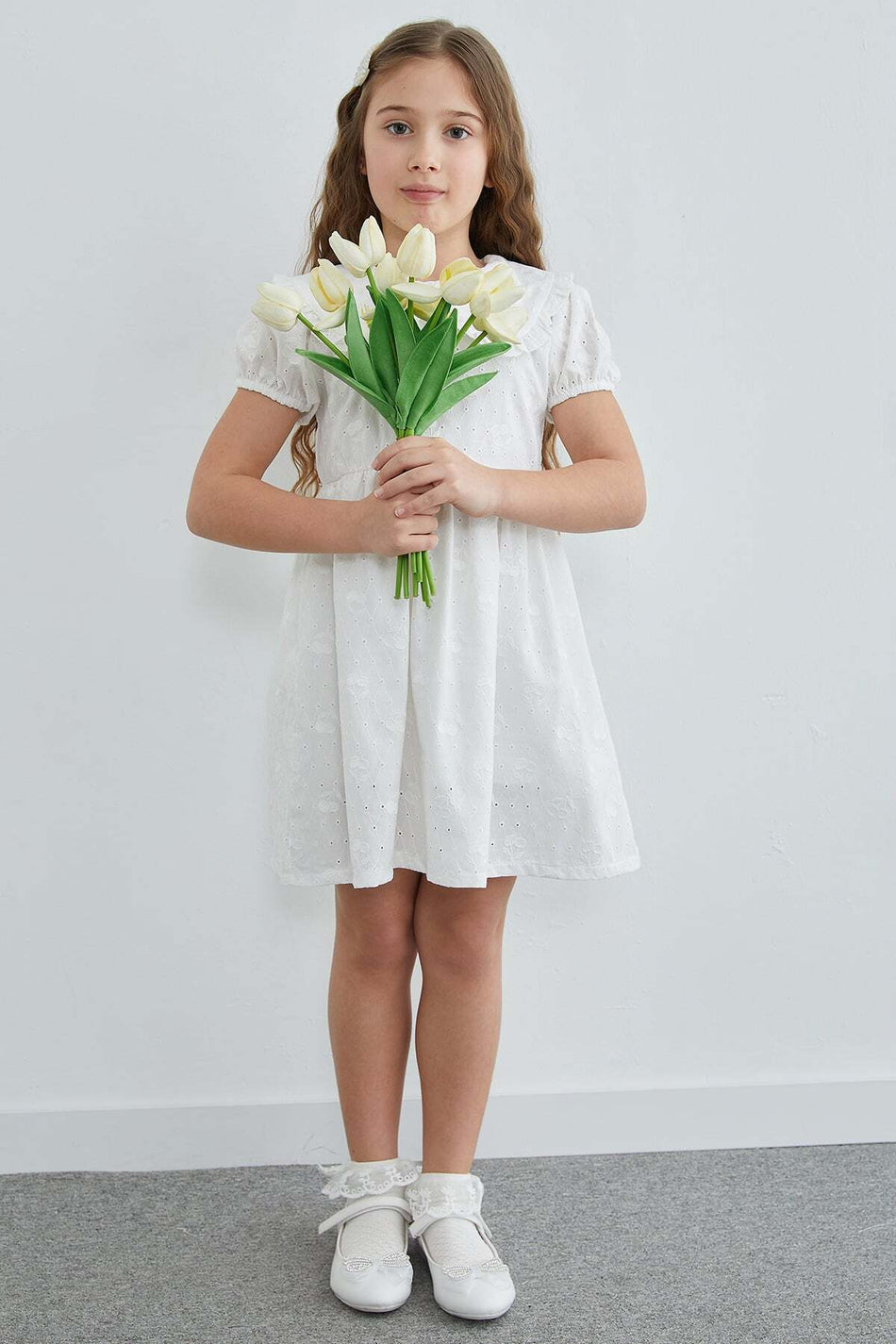 Cherry Embroidered Brode Detailed Baby Collar Girl's Dress - MALLTURK