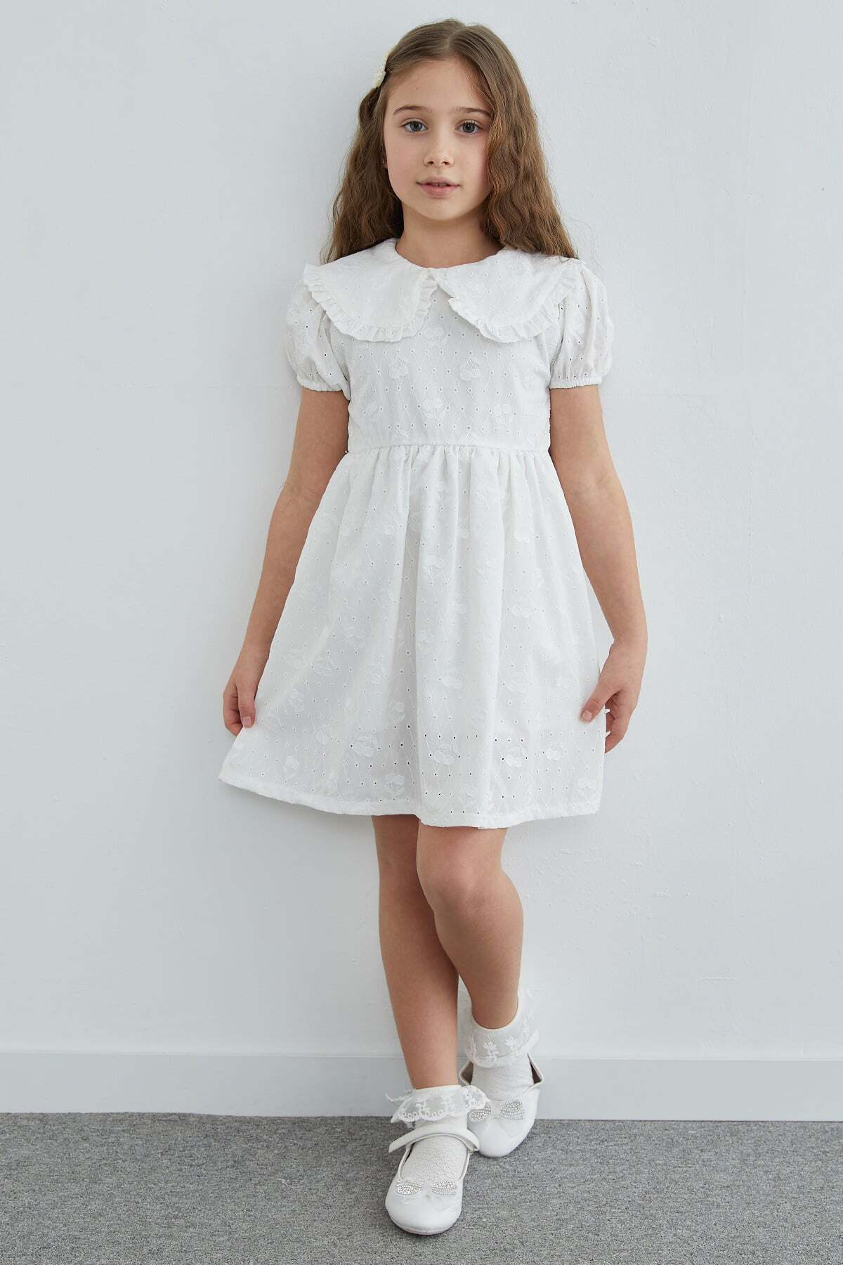 Cherry Embroidered Brode Detailed Baby Collar Girl's Dress - MALLTURK