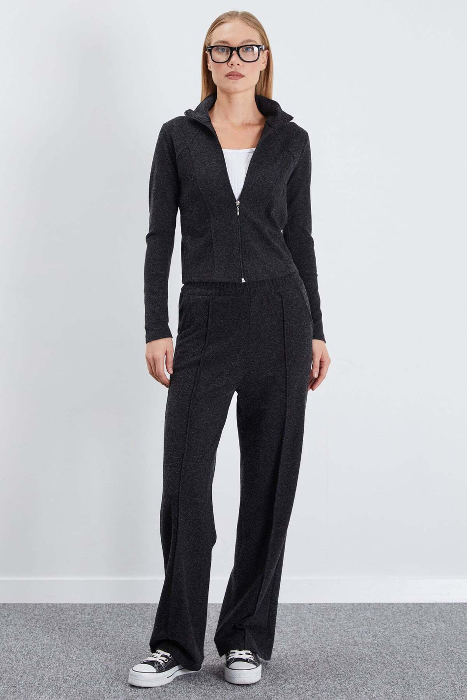 Çimalı Zippered High Collar Palazzo 2-Piece Set - MALLTURK
