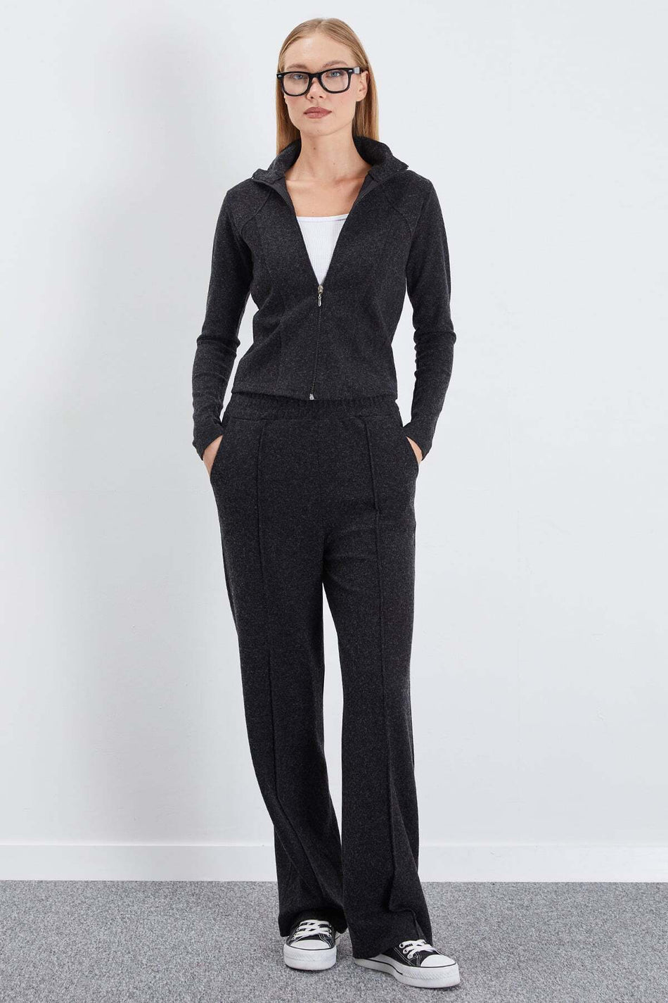 Çimalı Zippered High Collar Palazzo 2-Piece Set - MALLTURK