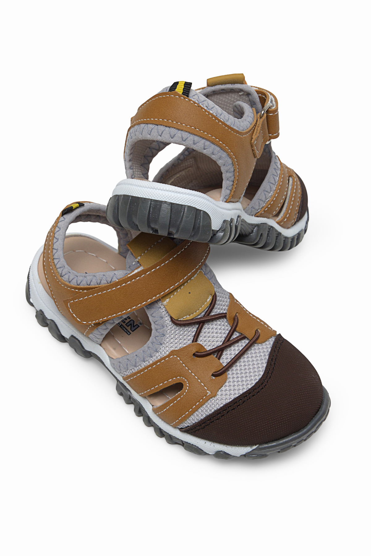 Çoçuk Cırt Ve Bağcıklı Rahat Kalıp Sandalet Çocuk Unisex Camel Sandalet TBARZ1020 - MALLTURK