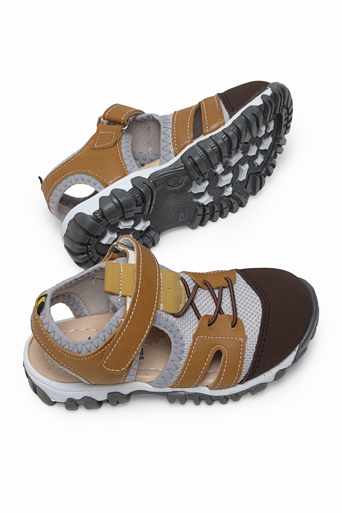 Çoçuk Cırt Ve Bağcıklı Rahat Kalıp Sandalet Çocuk Unisex Camel Sandalet TBARZ1020 - MALLTURK