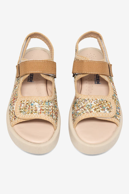 Çoçuk Cırtlı Sandalet Çocuk Unisex Bej Sandalet TBARZ1040 - MALLTURK
