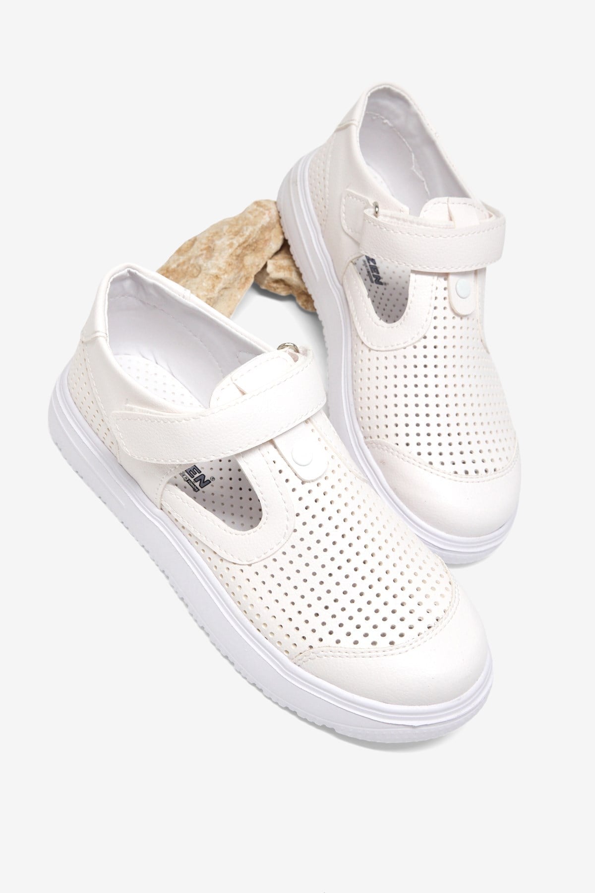 Çoçuk Cırtlı Sandalet Çocuk Unisex Beyaz Sandalet TBARZ1075 - MALLTURK