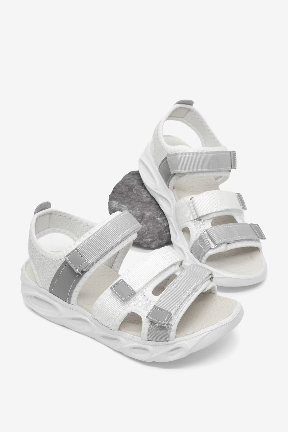 Çocuk Renkli Rahat Kalıp Sandalet Çocuk Unisex Beyaz Gri Sandalet TBARZ1030 - MALLTURK