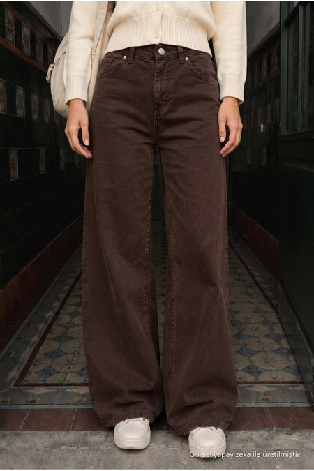 COFFEE High Waist Wide Leg Lycra Palazzo School Pants - MALLTURK