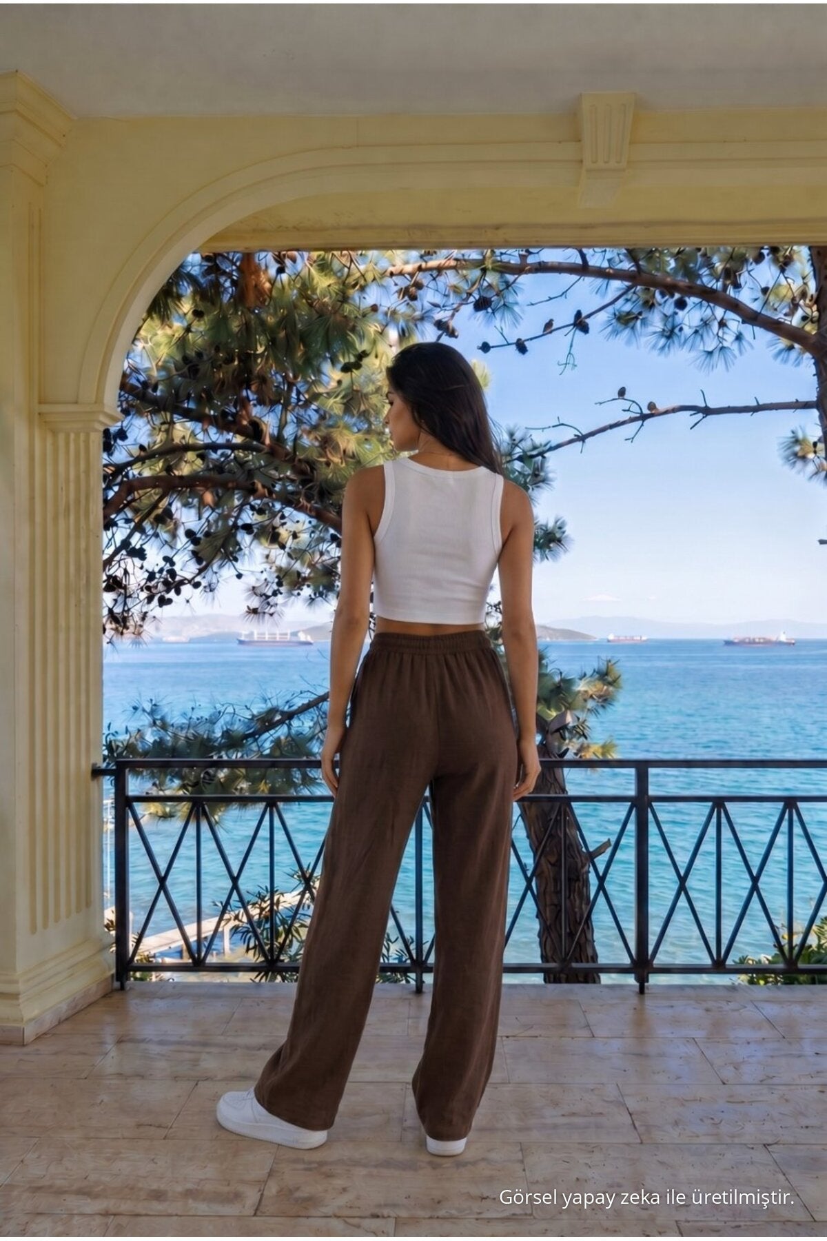 COFFEE Linen Blend Loose Fit Elastic Waist Trousers - MALLTURK