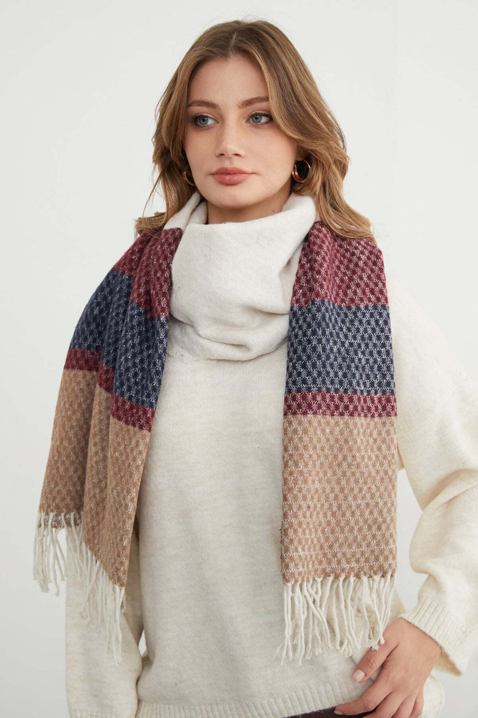 Color Block Honeycomb Patterned Shawl - MALLTURK