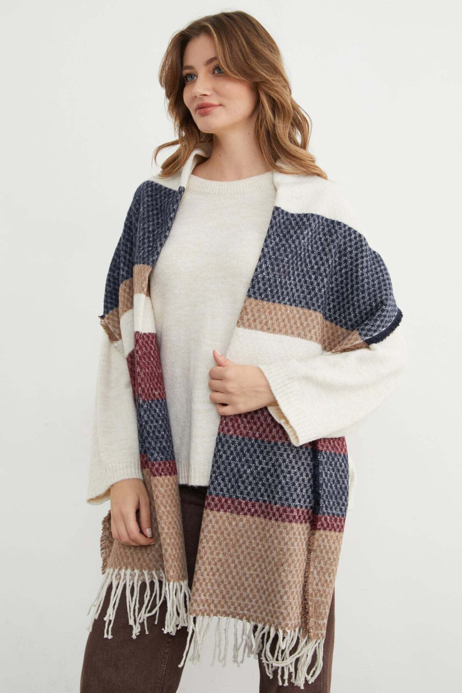 Color Block Honeycomb Patterned Shawl - MALLTURK