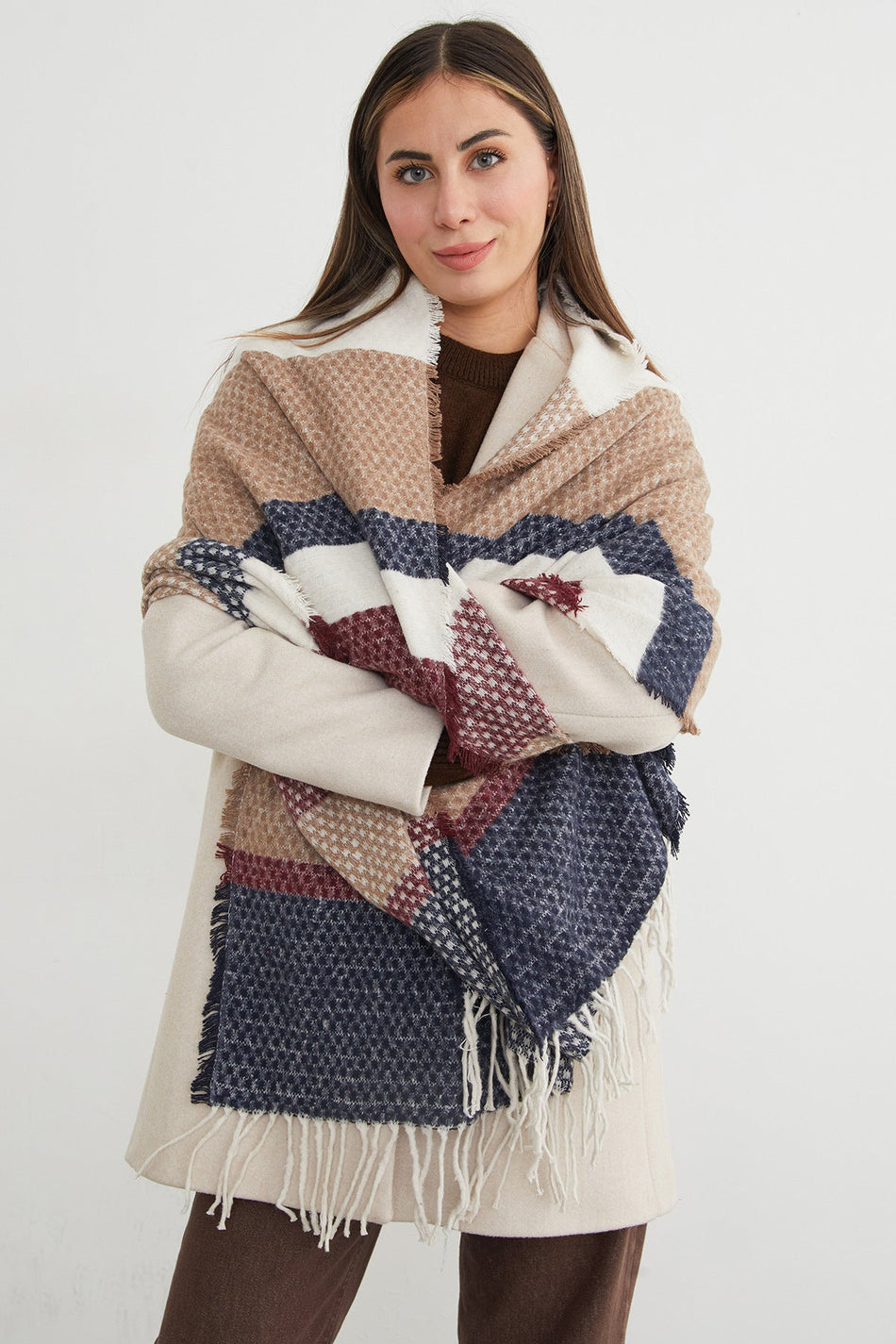 Color Block Honeycomb Patterned Shawl - MALLTURK