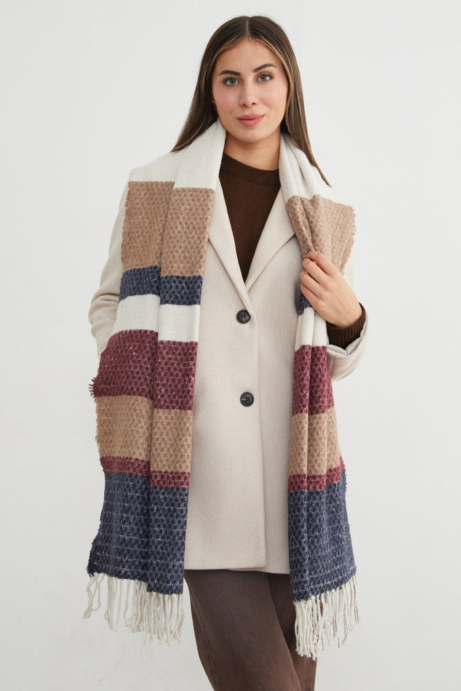 Color Block Honeycomb Patterned Shawl - MALLTURK