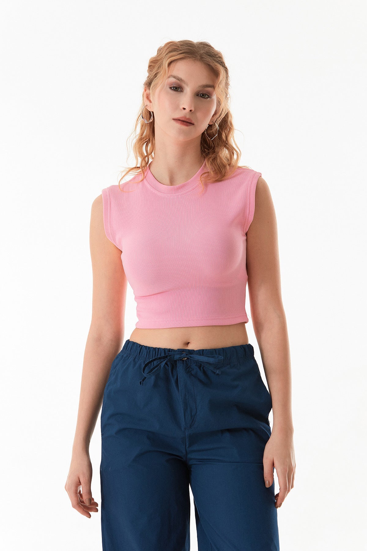 Corded Crew Neck Crop T-Shirt - MALLTURK