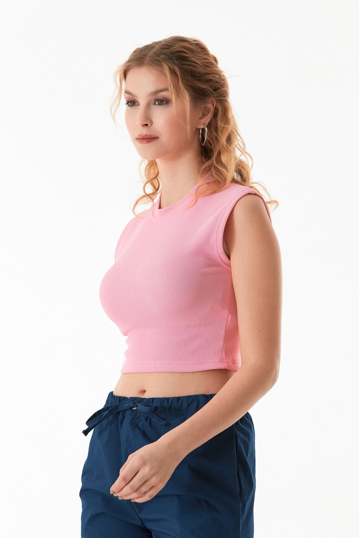 Corded Crew Neck Crop T-Shirt - MALLTURK