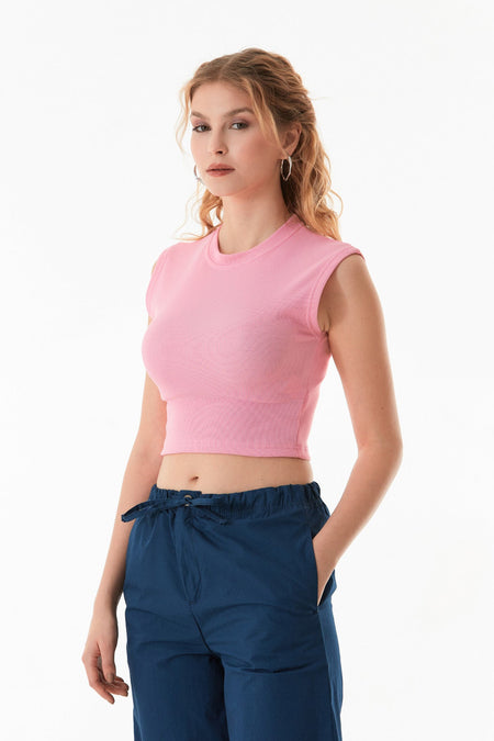 Corded Crew Neck Crop T-Shirt - MALLTURK