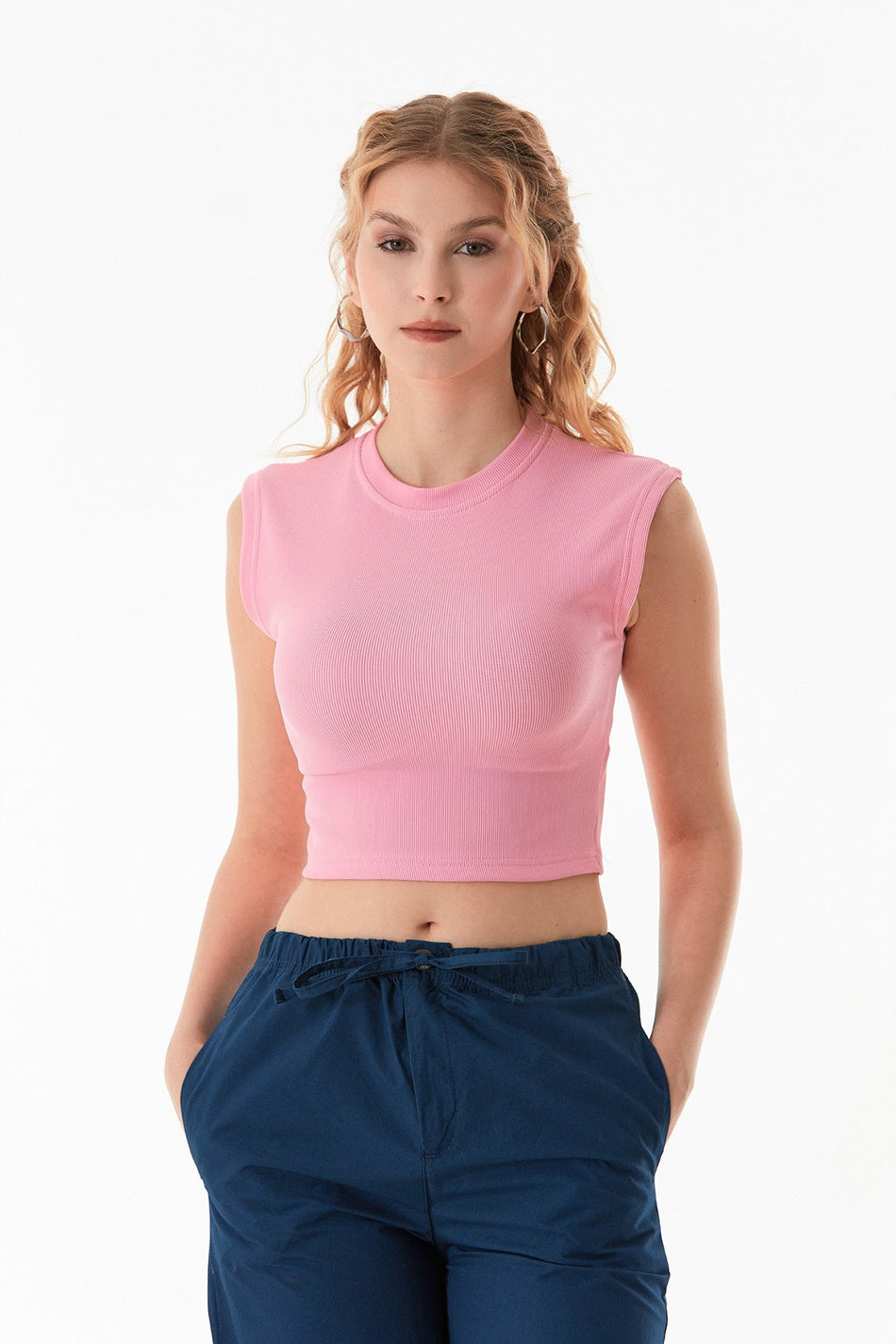 Corded Crew Neck Crop T-Shirt - MALLTURK