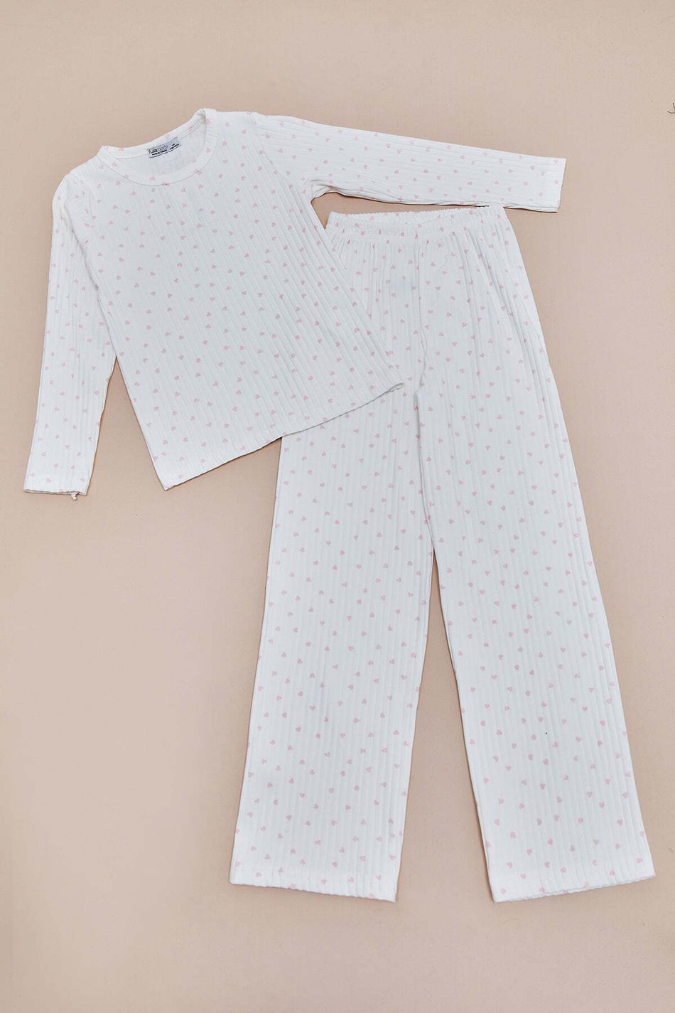 Corduroy Heart Patterned Girls' Pajama Set - MALLTURK