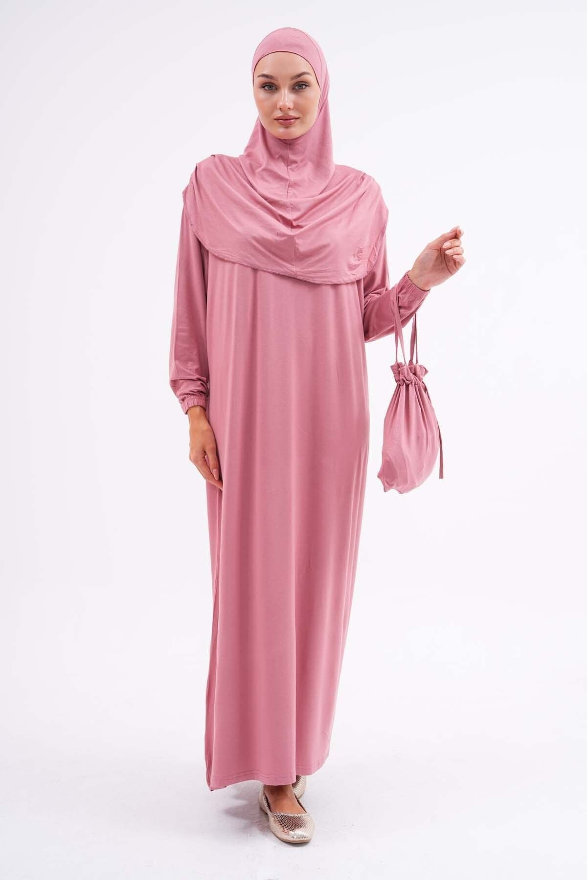 Cotton Bag Prayer Dress Hijab Dress with Elastic Ankles - MALLTURK