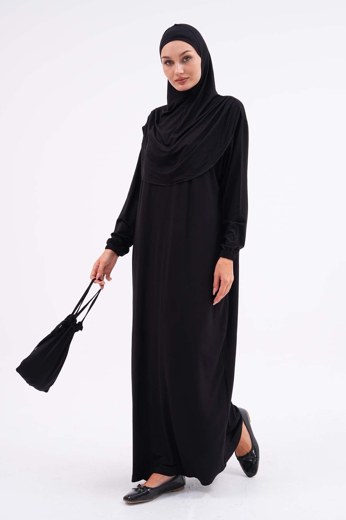 Cotton Bag Prayer Dress Hijab Dress with Elastic Ankles - MALLTURK