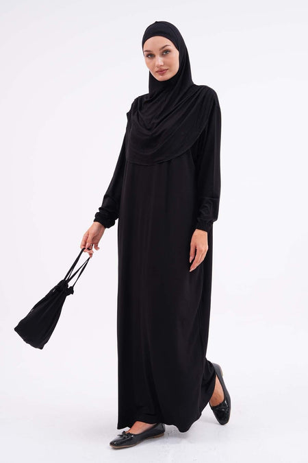Cotton Bag Prayer Dress Hijab Dress with Elastic Ankles - MALLTURK